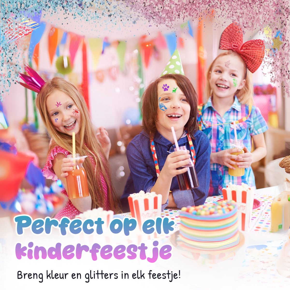 Craftiverse - Glitter Tattoo Set Compleet - 212 Sjablonen - 30 kleuren - Biologisch Afbreekbare Glitters - Schmink Sjablonen - Knutselpakket - Knutselen voor Kinderen - Huidlijm Voor Glitters - Kinderen - Jongens en Meisjes - Inclusief Handleiding — afbeelding 10