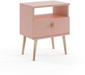 Nachtkastje Van Hout Met 1 Lade En Open Plank, Modern Golvend Paneelontwerp 55x40x35cm