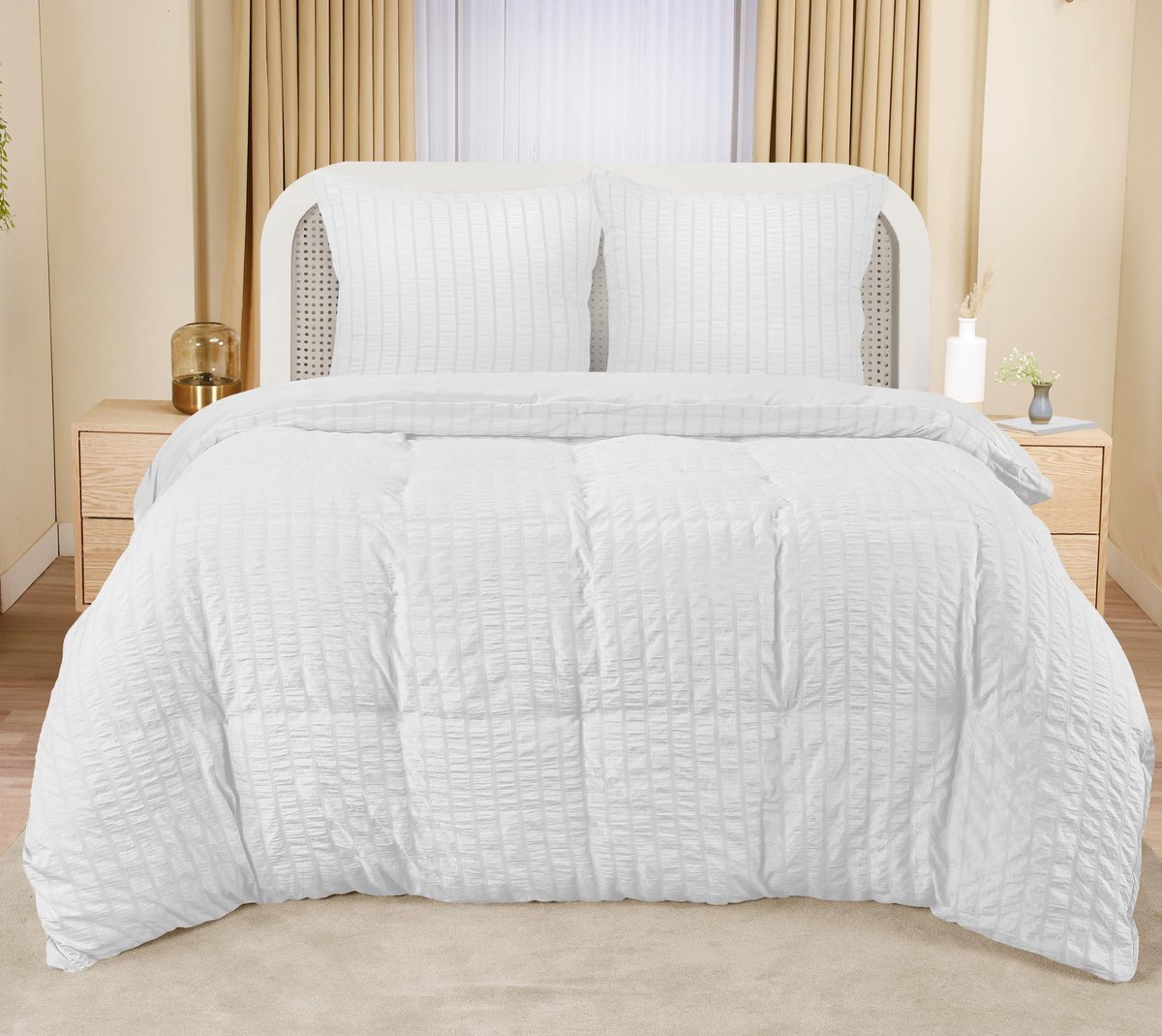 Ibenzoa Zacht en Luxe Seersucker Beddengoedset met Microvezel Polyester Dekbedovertrek en Kussenslopen wit