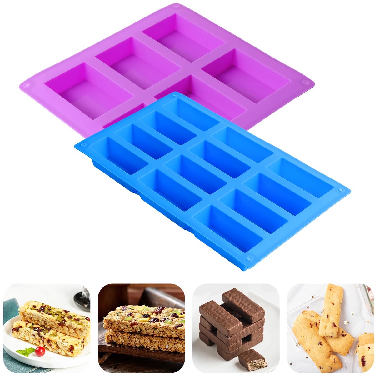 Ibenzoa® Veelzijdige Siliconen Bakvorm Set voor Mueslirepen en Meer - Paars en Blauw