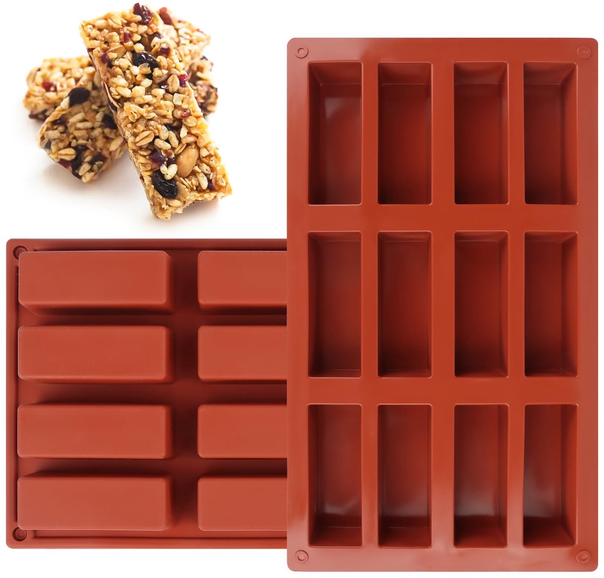 Ibenzoa® Siliconen Bakvormen voor Mueslirepen en Chocoladerepen - Set van 2 Stuks, Anti-aanbak, Voedselveilig