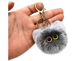 WORKIRAN Pluchen Kat Sleutelhanger, 8 cm, Knuffeldierhanger, Handgemaakt, Knuffelig, Pluizige Handtashanger (Grijs)