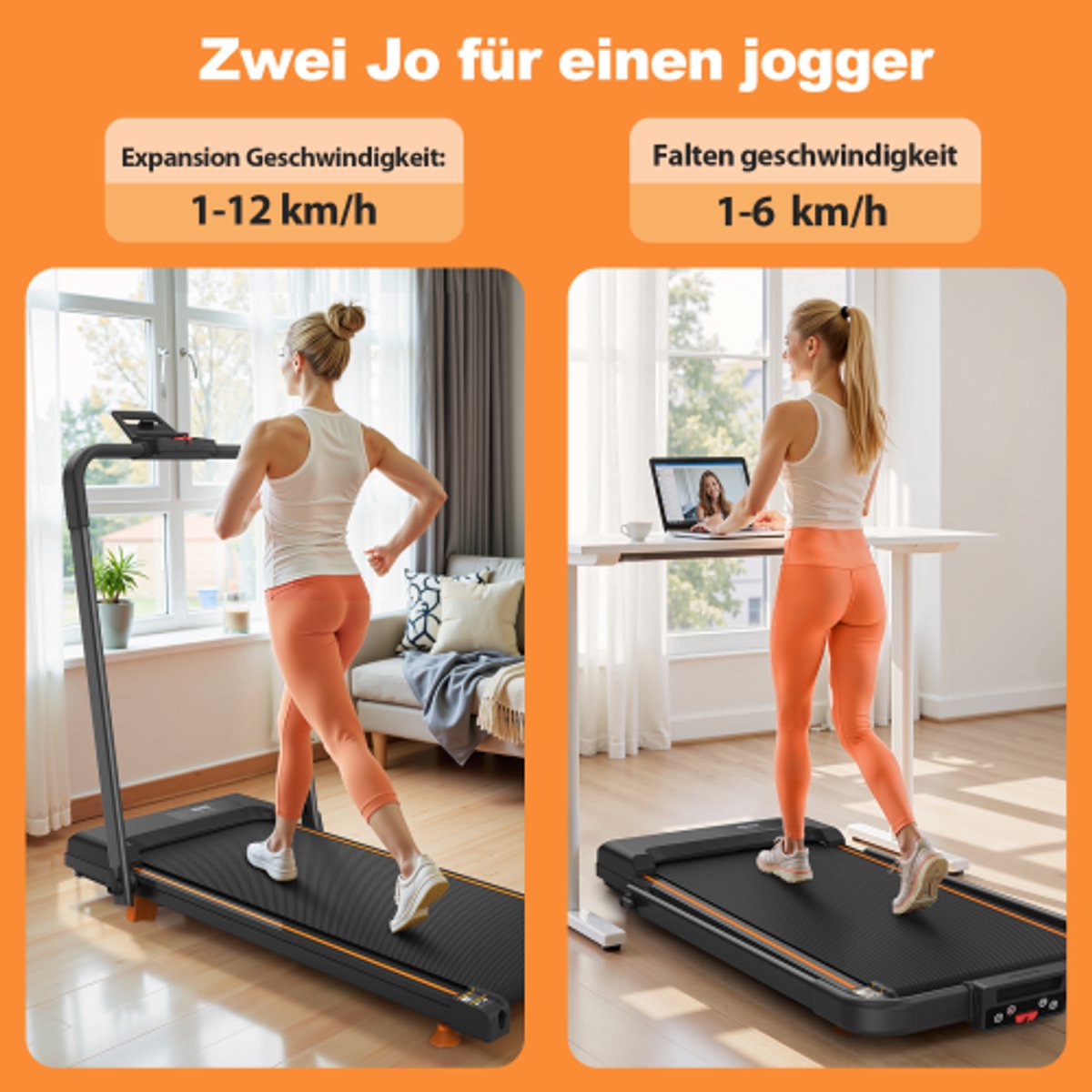 Afbeelding 2 van 2-in-1 loopbanden om te wandelen, compacte desktop loopbanden met hellende draagbare loopbanden, om te rennen en te joggen, met een gewichtscapaciteit van 120KG