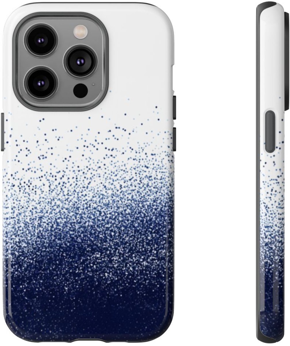 Abstracte Puntjesstructuur in Donkerblauw – Telefoonhoesje Geschikt voor iPhone 14 Pro