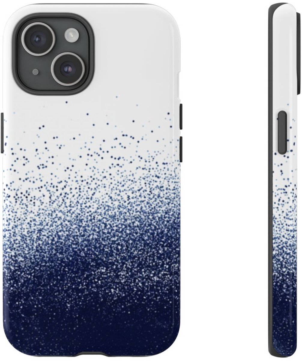 Donkerblauw Pointillisme Abstracte Textuur – Telefoonhoesje Geschikt voor iPhone 15