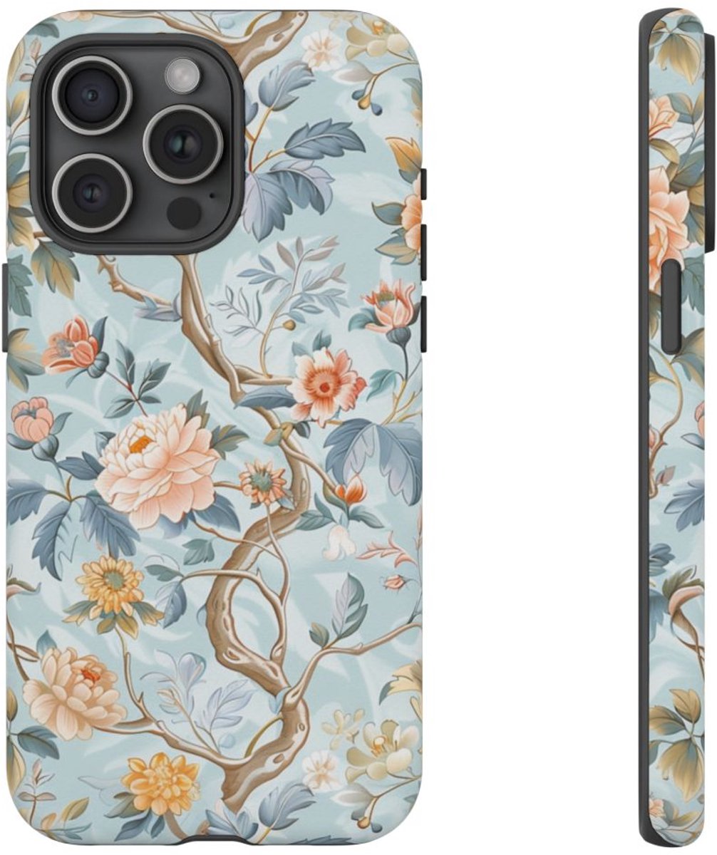 Pastel Chinoiserie Bloemenpatroon – Telefoonhoesje Geschikt voor iPhone 15 Pro Max