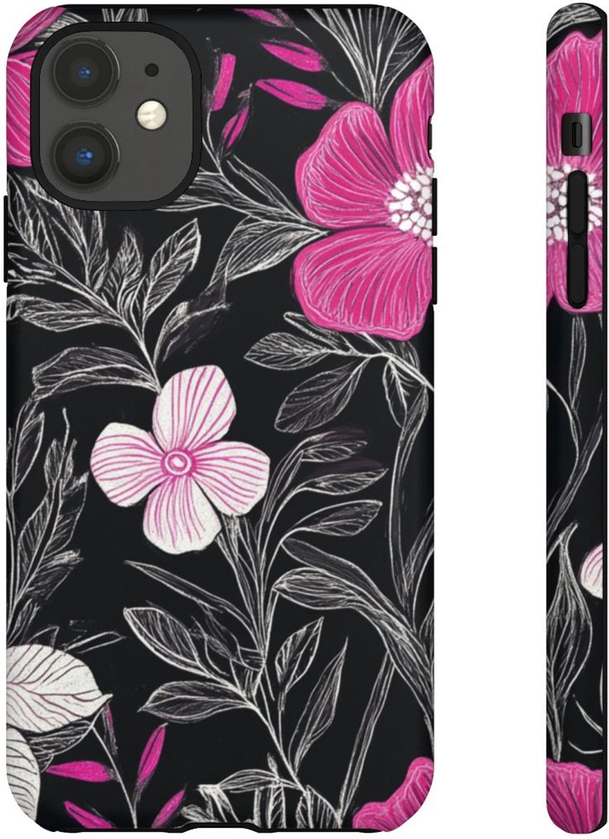 Roze en Witte Bloemenprint – Telefoonhoesje Geschikt voor iPhone 11