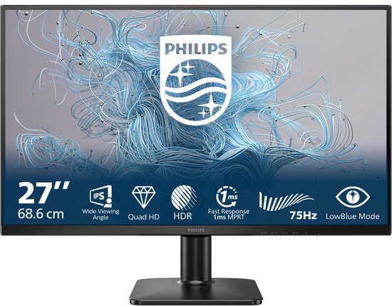 Philips 27E2N1500L 27 inch QHD IPS Monitor 2560×1440 75Hz Flicker-Free LowBlue Kantelbaar