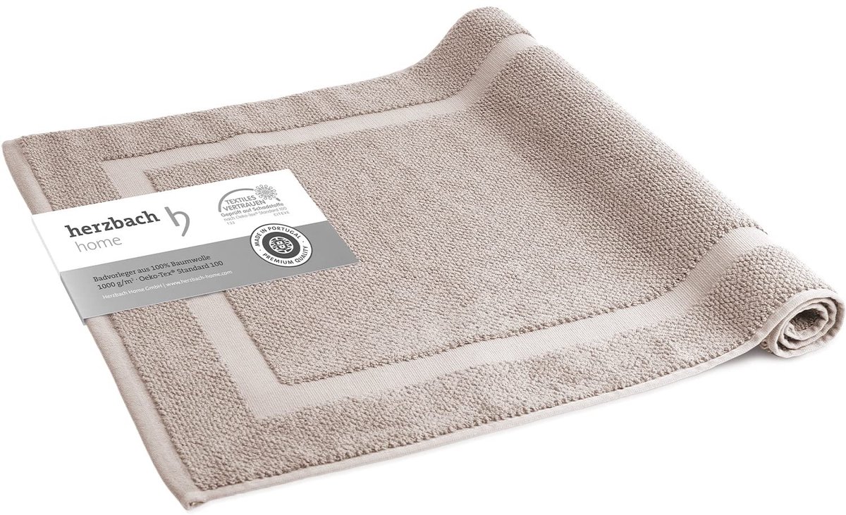 Herzbach Home Badmat 100% Katoen | Douchemat | 1.000 g/m² | Absorberend | Wasbaar (Zandgrijs, 50 x 80 cm)