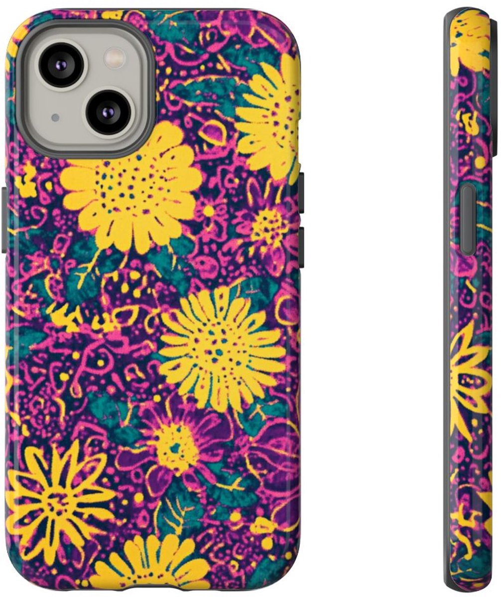 Gele en Paarse Bloemenprint – Telefoonhoesje Geschikt voor iPhone 14