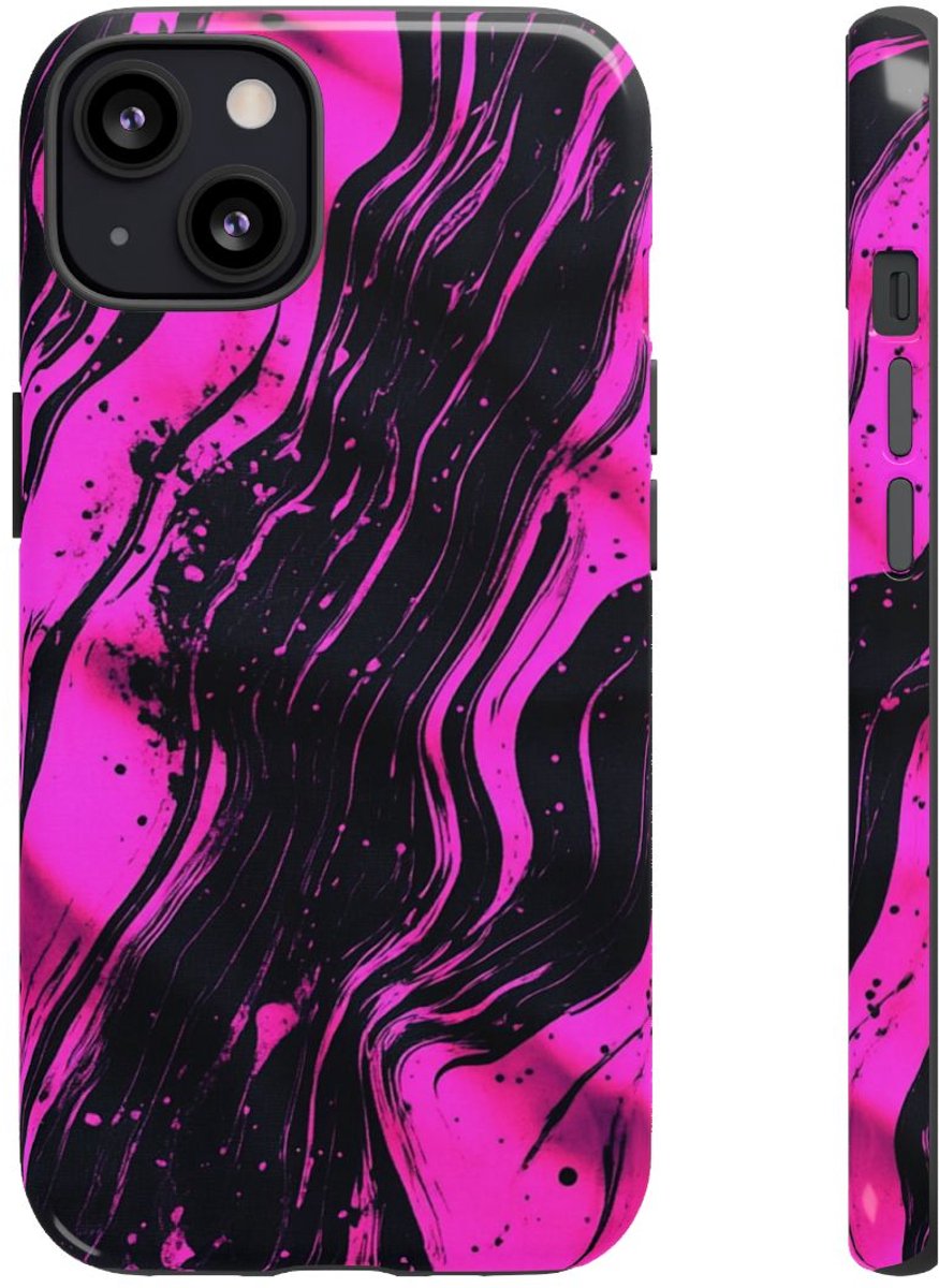 Neonroze en Zwart Abstract Patroon – Telefoonhoesje Geschikt voor iPhone 13
