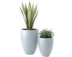CLP Set van 2 ronde bloempotten - voor binnen en buiten - weerbestendig vorstbestendig - steenlook - plantenbakken - fiberclay - grijs