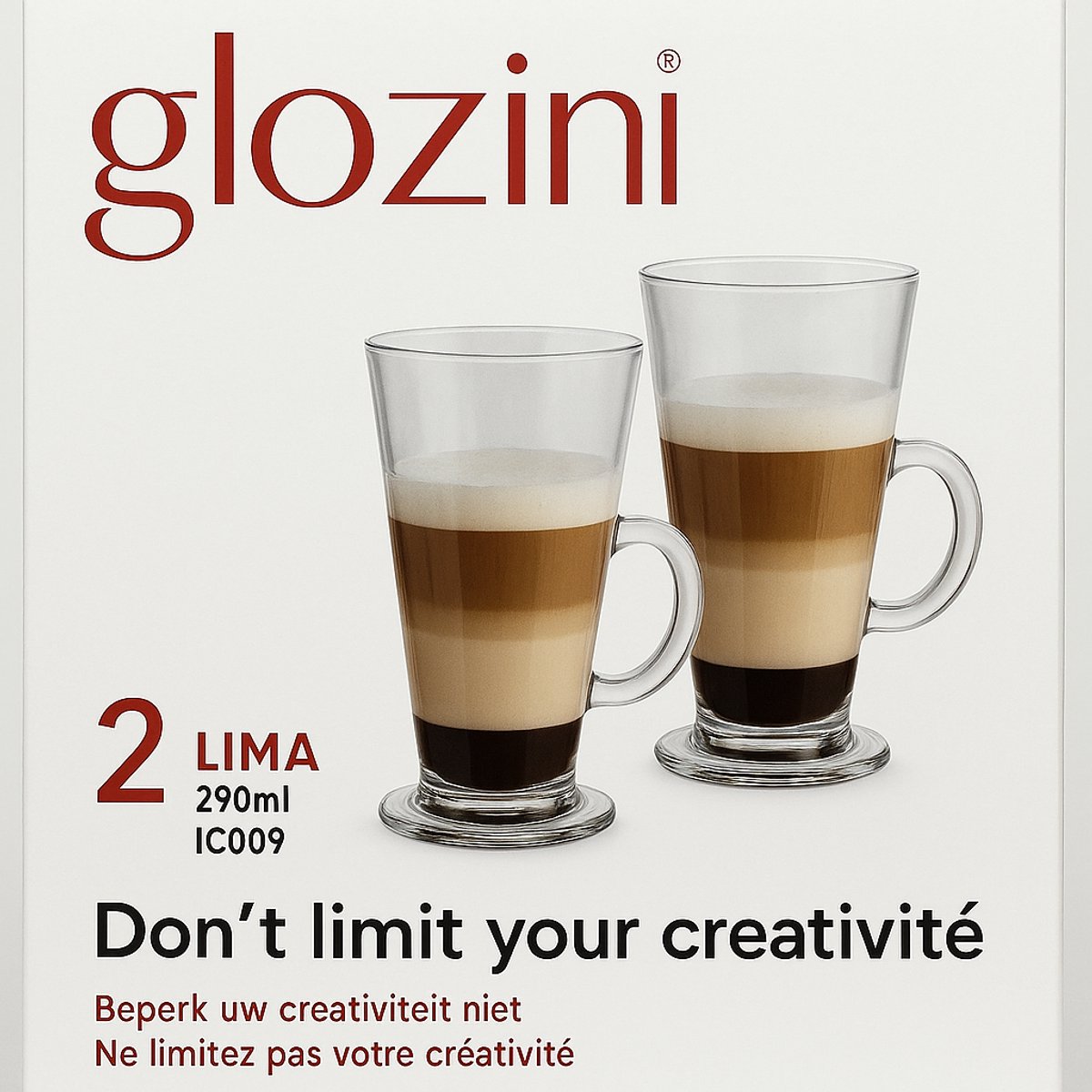 Glozini Lima Latte Macchiato Glazen – 290 ml – Set van 6 – Met Handvat – Voor Latte, Cappuccino of Thee
