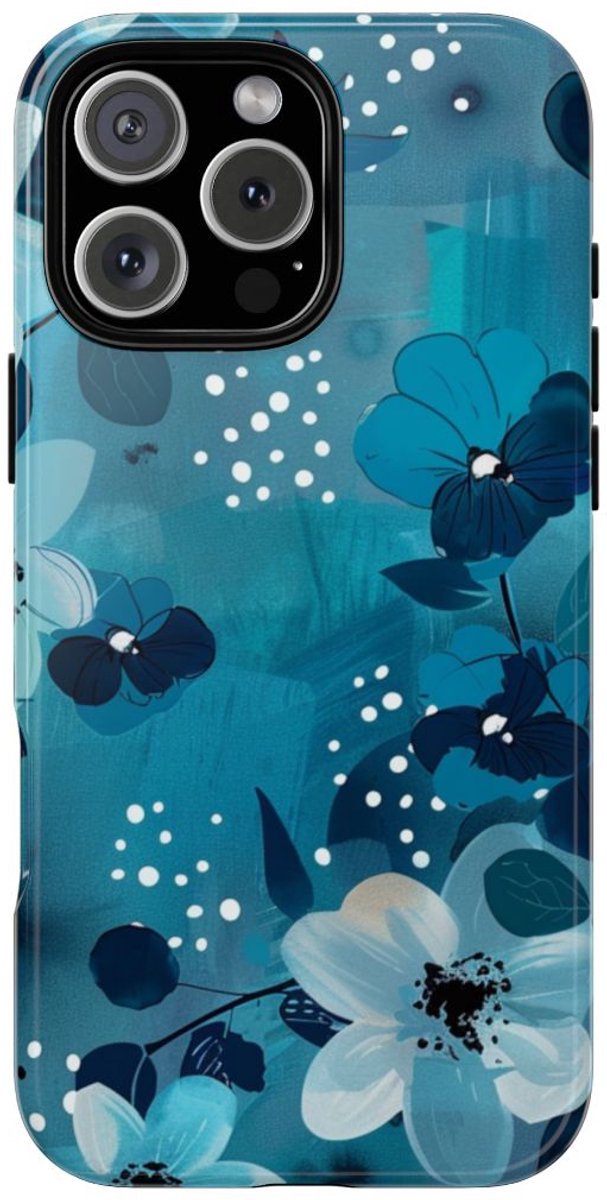 Turquoise Bloemenpatroon met Stippen – Telefoonhoesje Geschikt voor iPhone 16 Pro Max