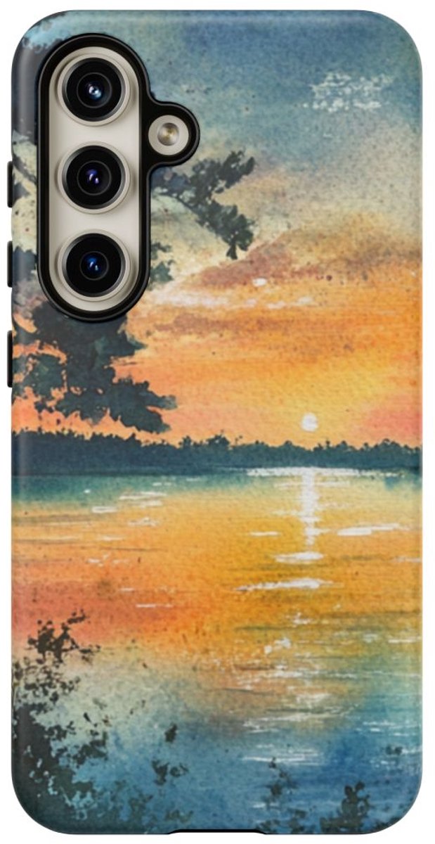 Zeilboot bij Schemering op het Meer – Telefoonhoesje Geschikt voor Galaxy S24