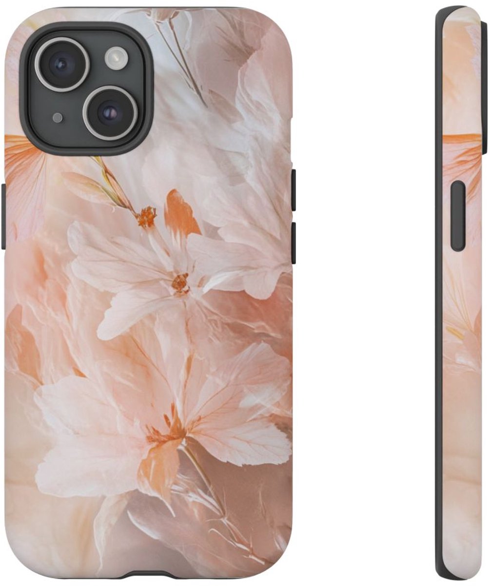 Fijne Zachtroze Bloemen – Telefoonhoesje Geschikt voor iPhone 15