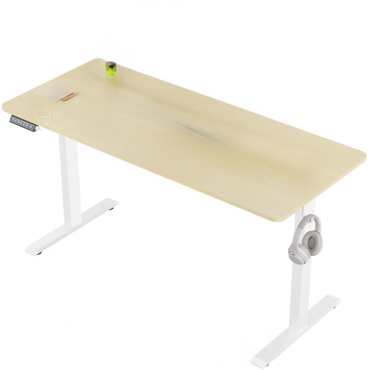Happiq Elektrisch Sta-Bureau - Voor Thuis of Kantoor - In Hoogte Verstelbaar Ergonomisch Computerbureau met USB-Oplaadpoort en Geheugenfunctie - Color: 140x60cm Oak Wit/bruin