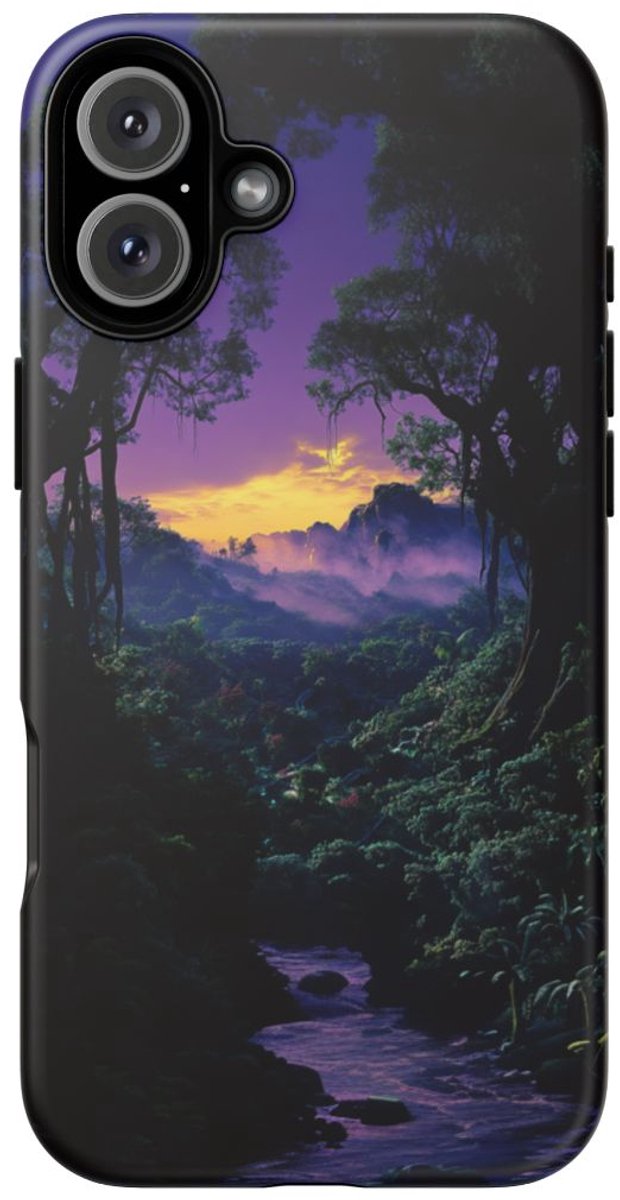 Junglelandschap bij Zonsondergang – Telefoonhoesje Geschikt voor iPhone 16 Plus