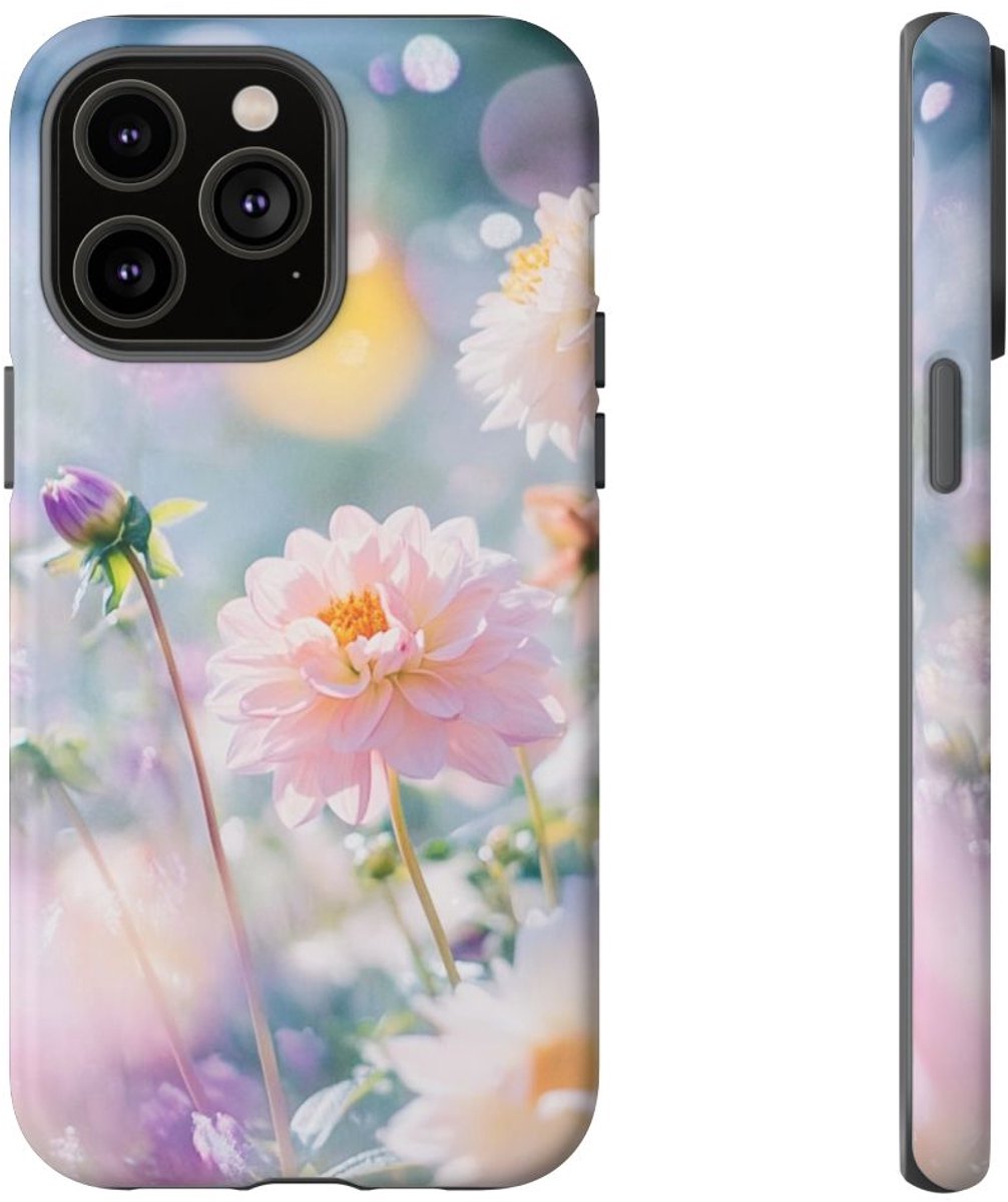 Dromerige Dahlia's in Zachte Focus – Telefoonhoesje Geschikt voor iPhone 14 Pro Max