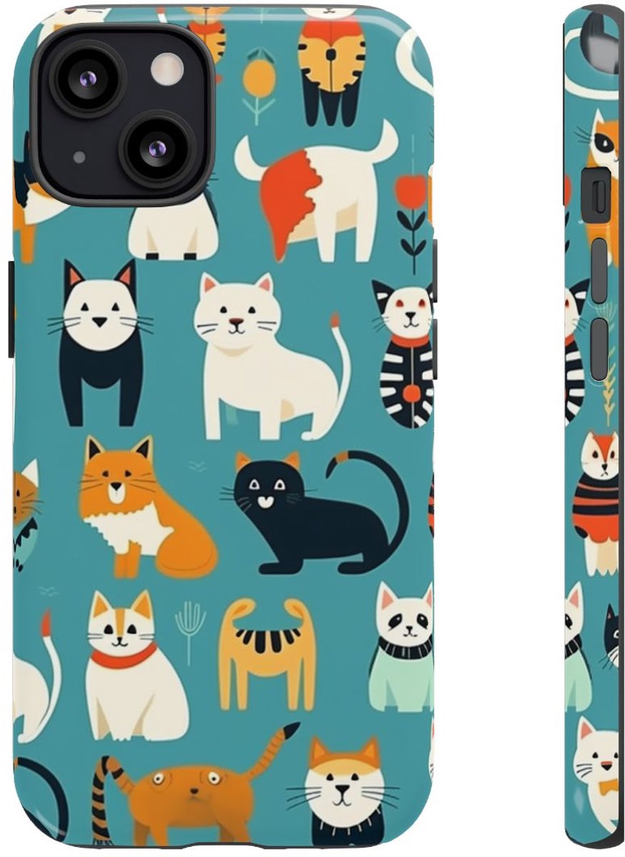 Vrolijk Kattenpatroon – Telefoonhoesje Geschikt voor iPhone 13
