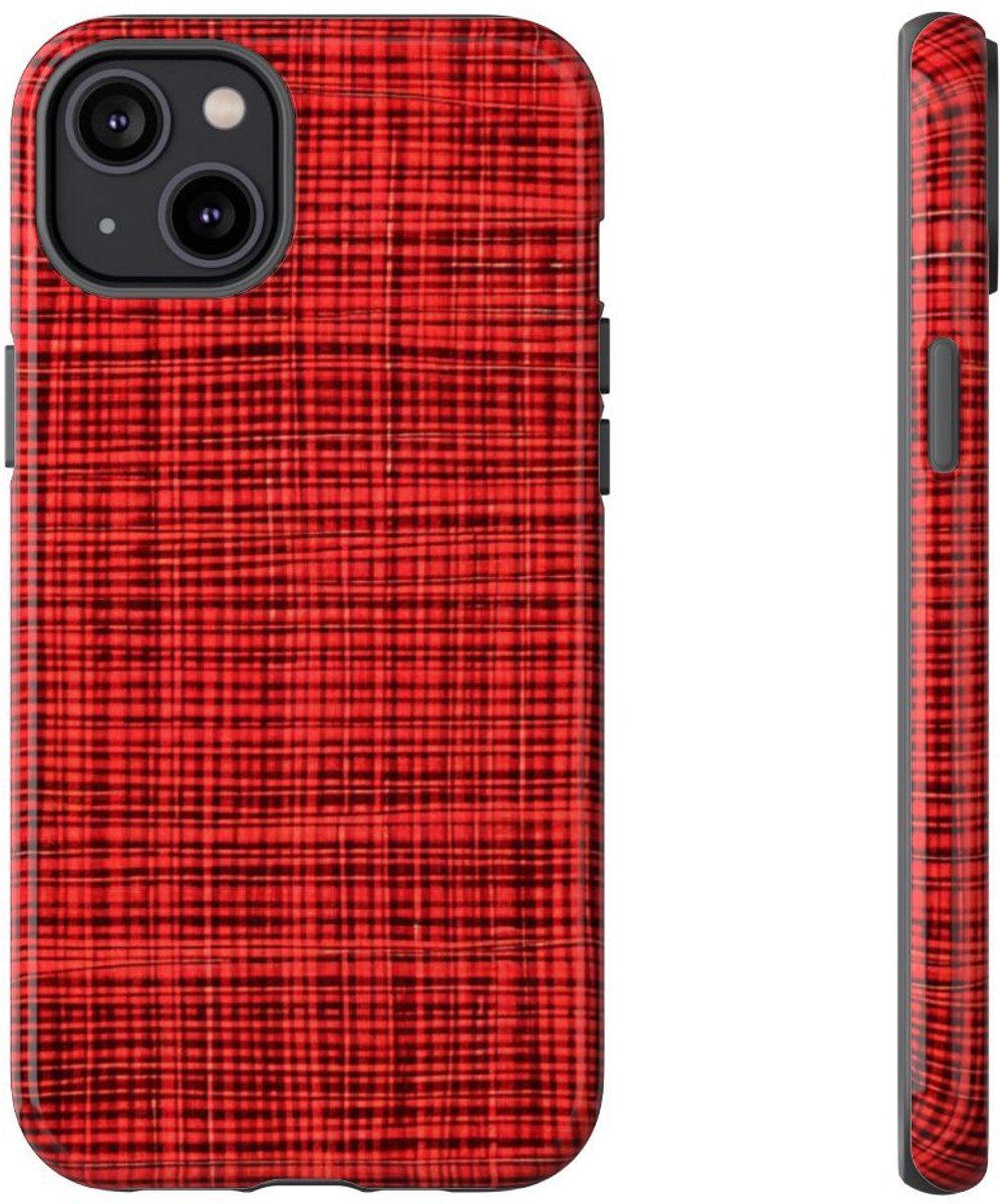 Rood Geruit Textielpatroon – Telefoonhoesje Geschikt voor iPhone 14 Plus