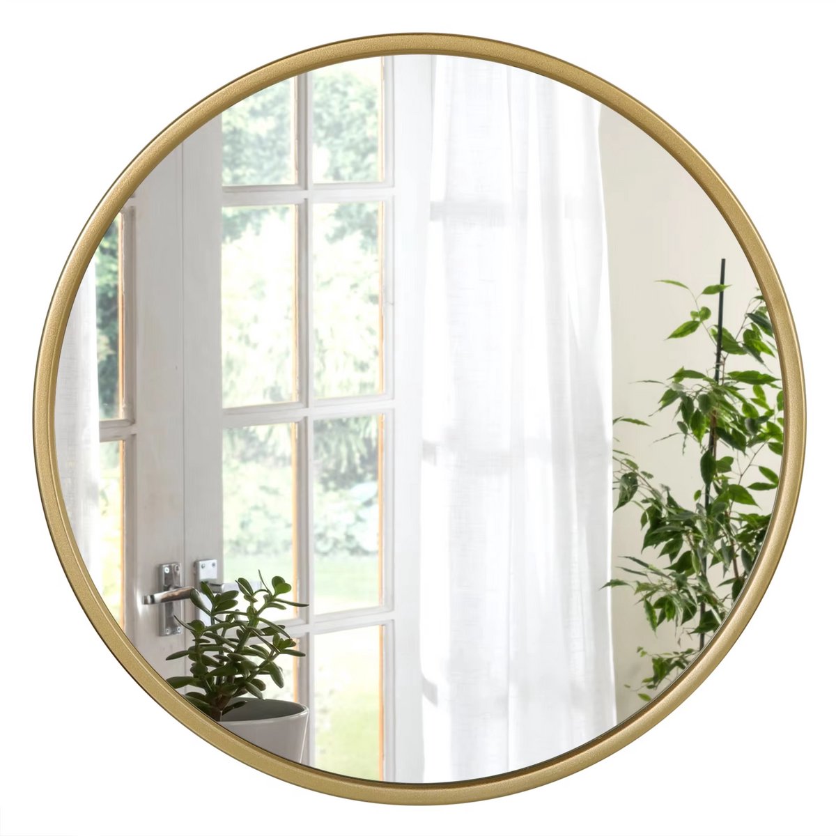 Happiq Ronde Wandspiegel - Stijlvolle Ophangspiegel met Gouden Metalen Frame - Geschikt voor Badkamer, Slaapkamer, Woonkamer en Hal - 80x80cm