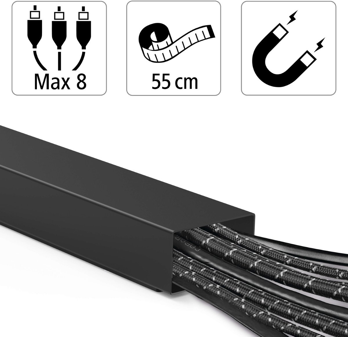 Hama Magnetische Kabelgoot 55 Cm Voor Bevestiging Aan Een Tafelpoot Zwart