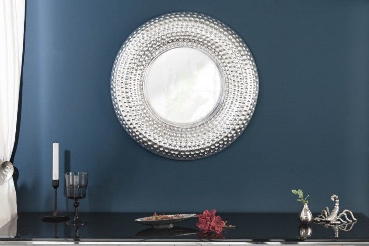 Handgemaakte wandspiegel ORIENT 60cm zilver in gehamerd ontwerp van metaal - 40395