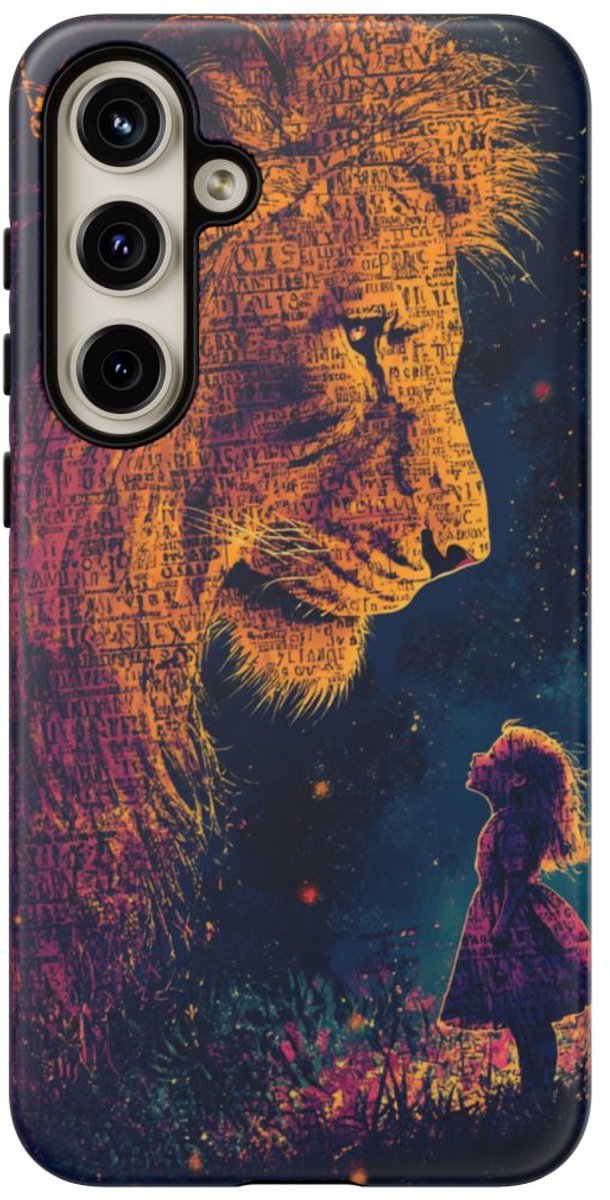 Leeuw en Meisje in Silhouet Illustratie – Telefoonhoesje Geschikt voor Galaxy S24 Plus