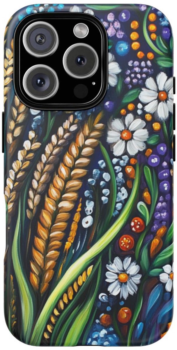 Kleurrijke Folklore Bloemen en Graanpatroon – Telefoonhoesje Geschikt voor iPhone 16 Pro