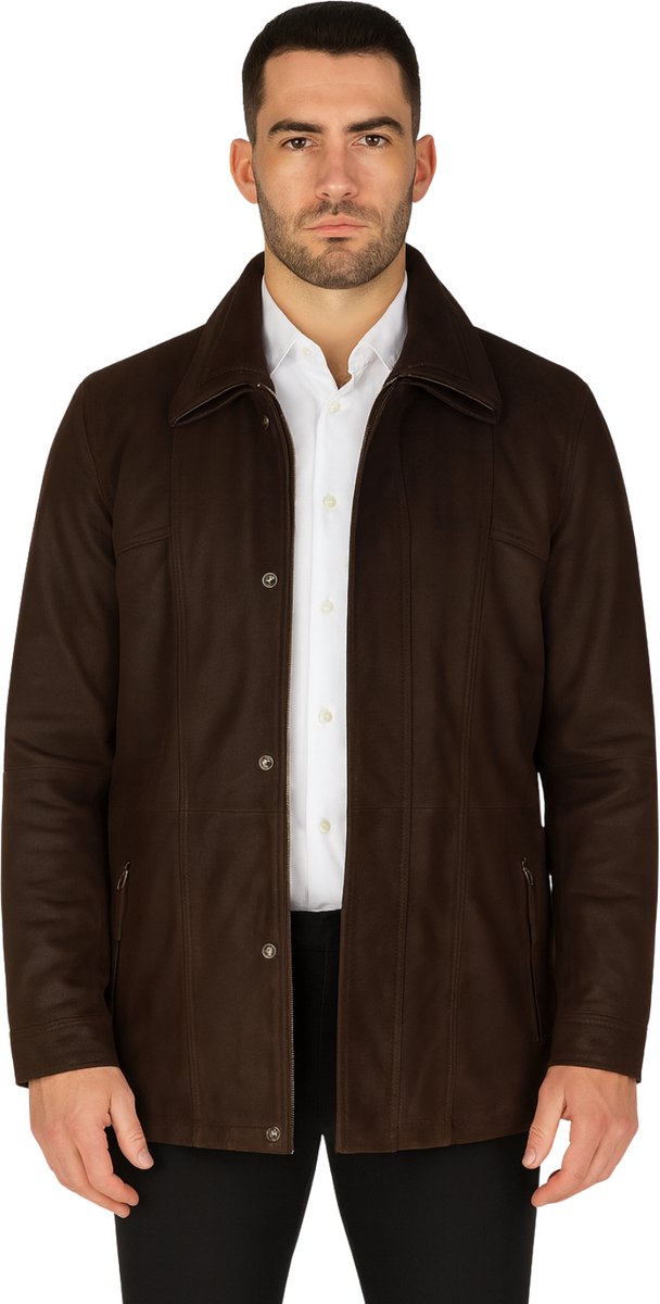 Buffalo Stevige Leren Parka - Premium Heren Leren Jas in Bruin - Luxe Winterjas - Waterdicht - Winddicht - Onderhoudsvrij - Grote Maten - Donker Bruin - Maat XL : 52 EU