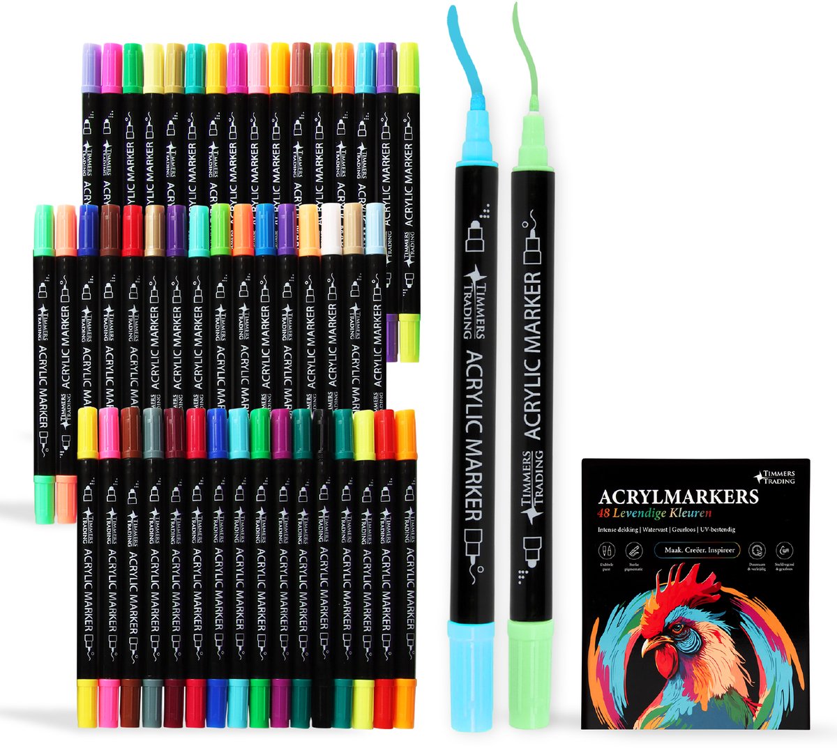 48 Acrylstiften Dual Tip - Twinmarkers - Verfstiften Happy Stones - Stenen Schilderen met Acryl Verf Marker Stiften - Volwassenen en Kinderen