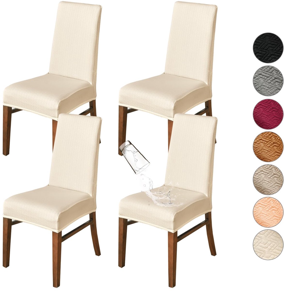 Ibenzoa® Rekbare en wasbare stoelhoezen voor eetkamerstoelen in beige set van vier