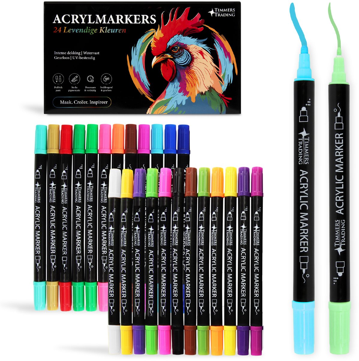 24 Acrylstiften Dual Tip - Twinmarkers - Verfstiften Happy Stones - Stenen Schilderen met Acryl Verf Marker Stiften - Volwassenen en Kinderen