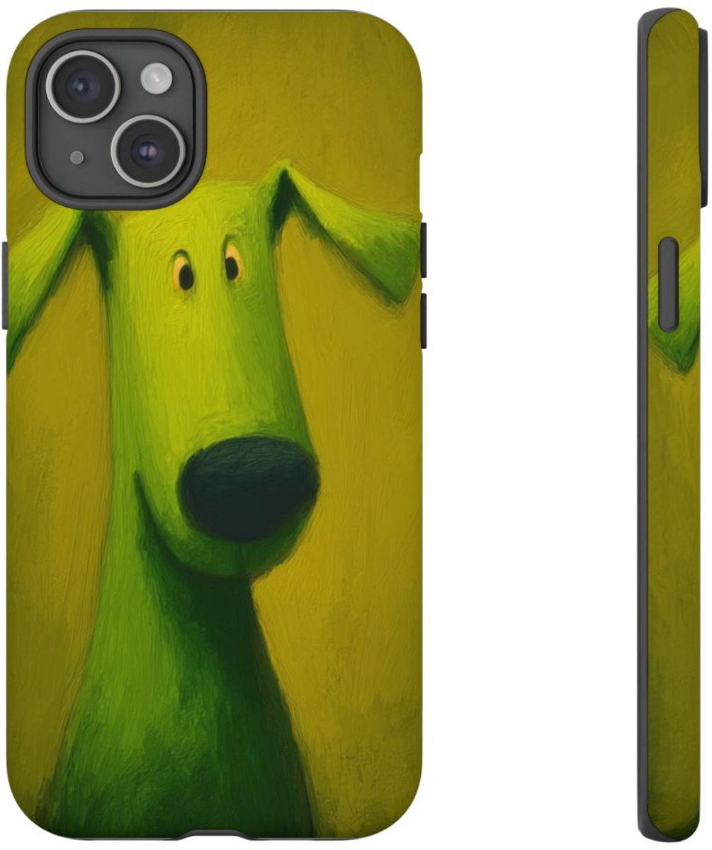 Groene Hond Mat Sterk Hoesje – Telefoonhoesje Geschikt voor iPhone 15 Plus