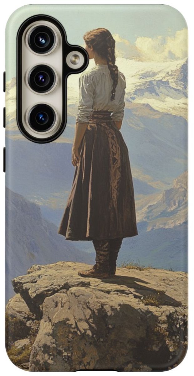 Meisje in Berglandschap – Telefoonhoesje Geschikt voor Galaxy S24