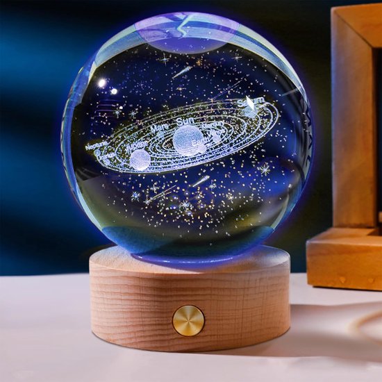 3D Crystal Ball Nachtlamp - Zonnestelsel Glasbal met USB Voeding - Kristallen Bal met LED Houten Basis voor Kerstmis - Thanksgiving - Valentijnsdag - Verjaardag - Thuisdecoratie van Atemio — afbeelding 3