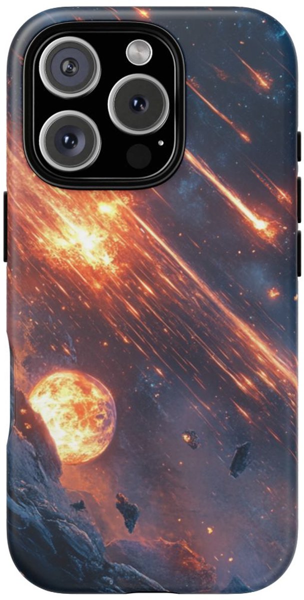 Oogvormige Meteoren en Kosmische Explosie – Telefoonhoesje Geschikt voor iPhone 16 Pro