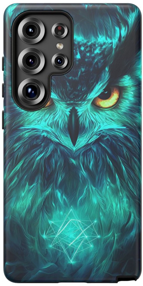 Gloedvol Uilengezicht – Telefoonhoesje Geschikt voor Galaxy S25 Ultra