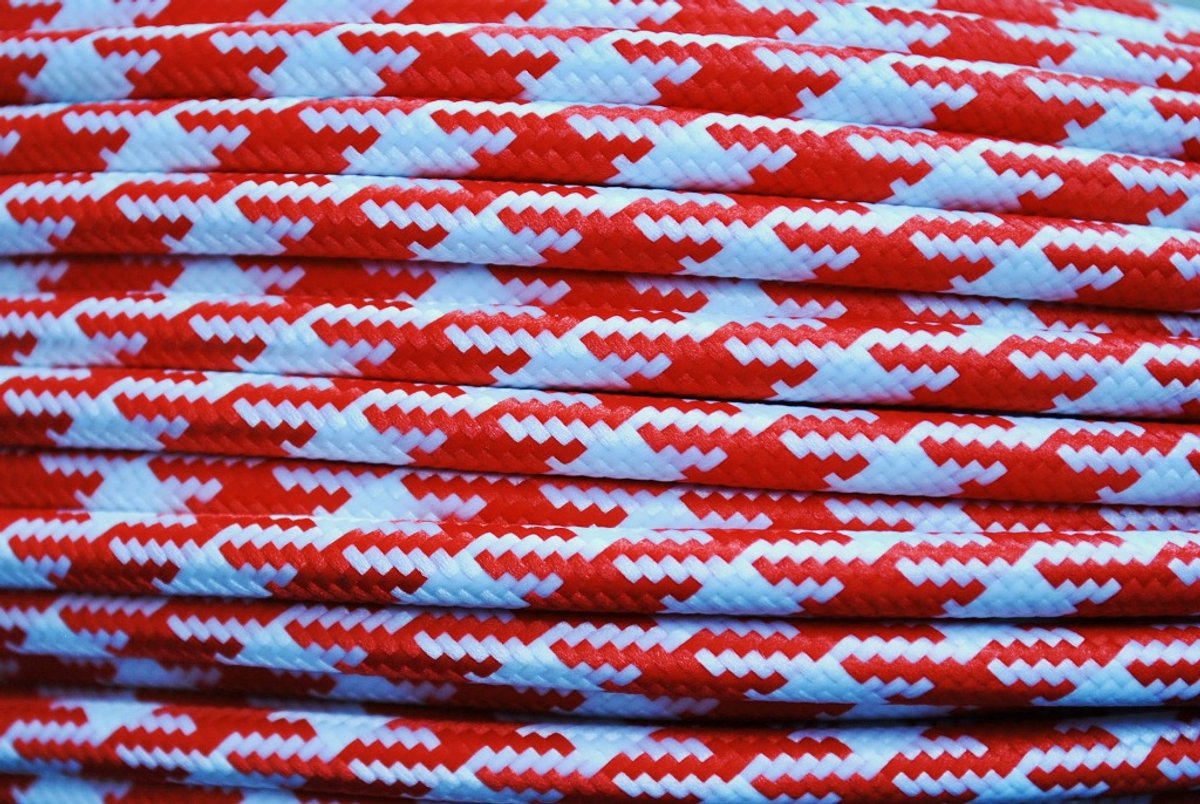 Textielstroomkabel 2x0,75mm² wit-rood ster