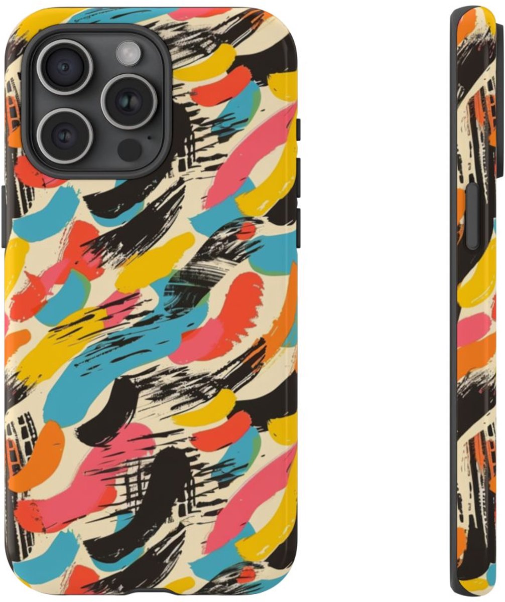 Levendig Abstract Penseelstrepenpatroon – Telefoonhoesje Geschikt voor iPhone 15 Pro Max