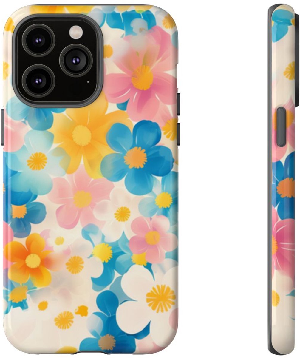 Vrolijk Pastel Bloemenpatroon – Telefoonhoesje Geschikt voor iPhone 14 Pro Max