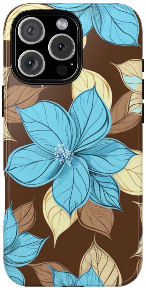 Turquoise en Beige Bloemenpatroon – Telefoonhoesje Geschikt voor iPhone 16 Pro Max
