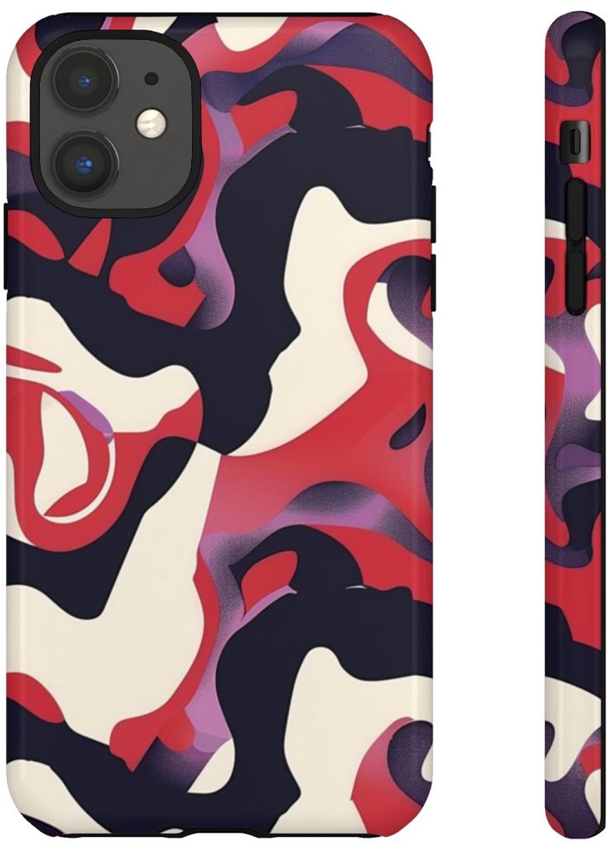 Abstract Rood-Zwart-Crème Patroon – Telefoonhoesje Geschikt voor iPhone 11