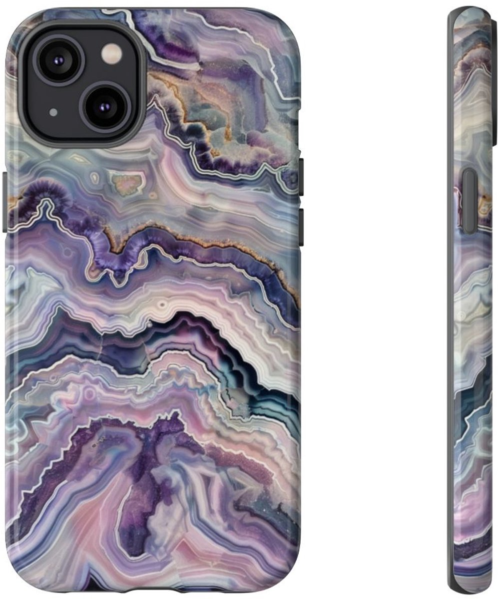 Paars-Blauw Geodepatroon – Telefoonhoesje Geschikt voor iPhone 14 Plus