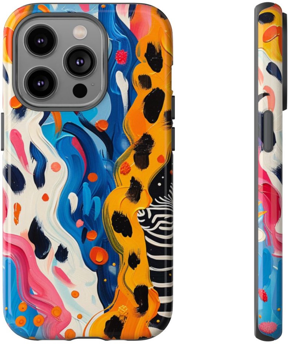 Abstract Kleurrijk Zebra Patroon – Telefoonhoesje Geschikt voor iPhone 14 Pro