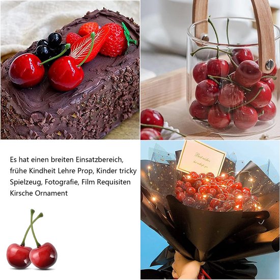 EQLEF Kunstmatige kersendecoratie, fruitdecoratie, kunstkersen, kunststof, tafeldecoratie, 36 stuks EQLEF Kunstmatige kersendecoratie, fruitdecoratie, kunstkersen, kunststof, tafeldecoratie, 36 stuks