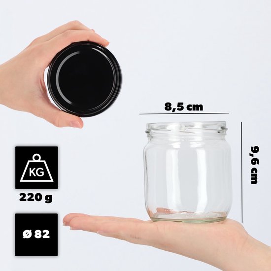 KADAX jampotten, 425 ml, inmaakpotten met schroefdeksel, potten met schroefsluiting, conservenpotten, voorraadpotten voor jam, jam, honing (zwart, 6 stuks)