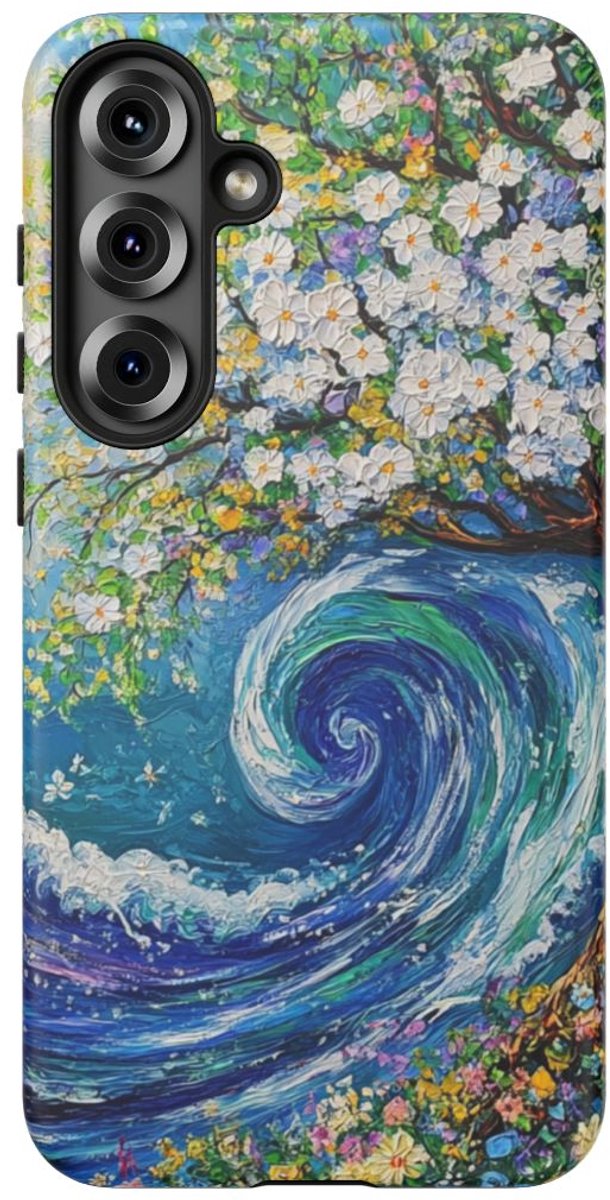 Levendige Bloemenboom en Oceaangolf – Telefoonhoesje Geschikt voor Galaxy S25 Plus