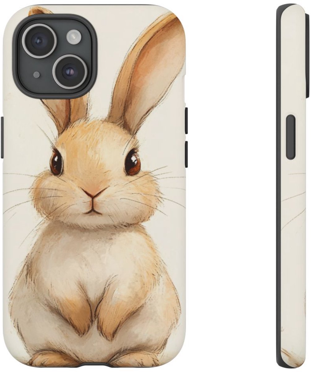 Schattige Bruine Konijn Illustratie – Telefoonhoesje Geschikt voor iPhone 15